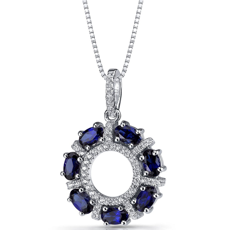 Created Blue Sapphire Dahlia Pendant Necklace Sterling Silver 1.75 Carats SP11192