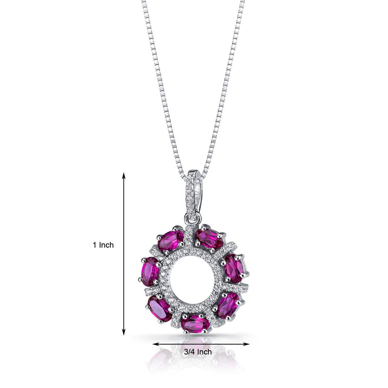 Created Ruby Dahlia Pendant Necklace Sterling Silver 1.75 Carats SP11194
