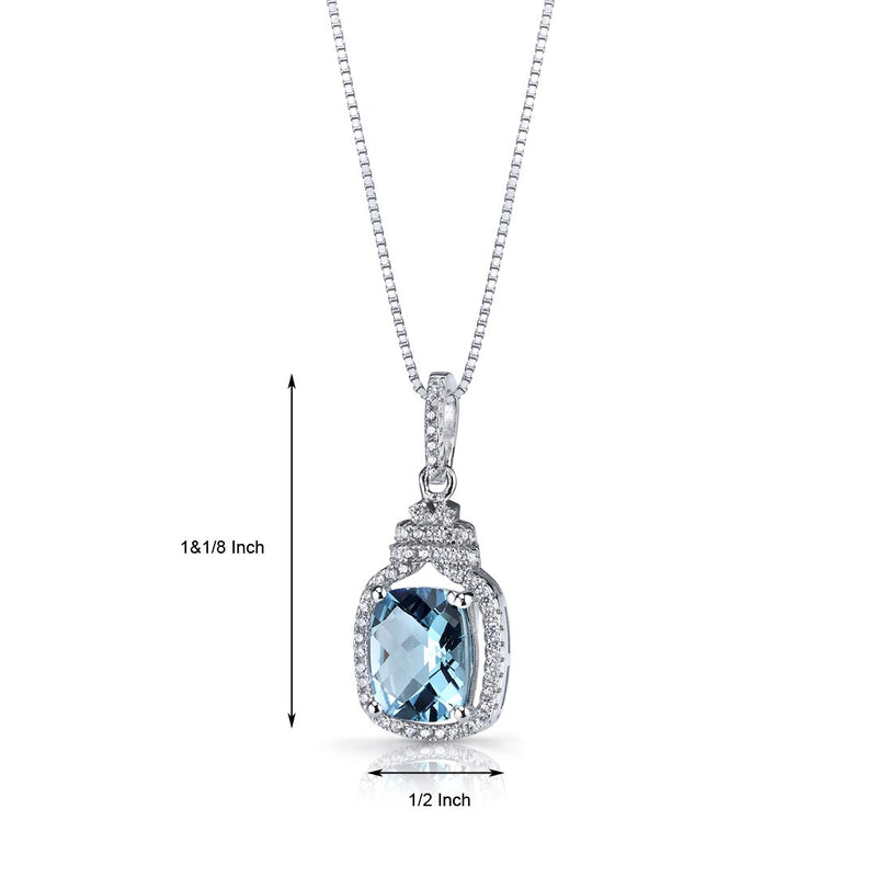 Swiss Blue Topaz Halo Crown Pendant Necklace Sterling Silver 3.25 Carats