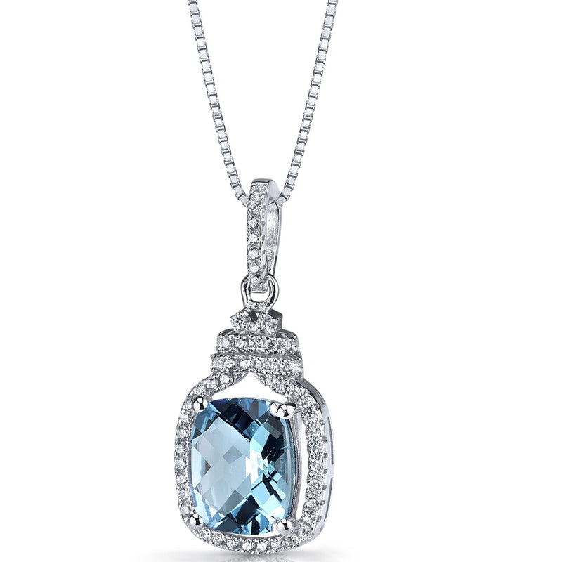 Swiss Blue Topaz Halo Crown Pendant Necklace Sterling Silver 3.25 Carats