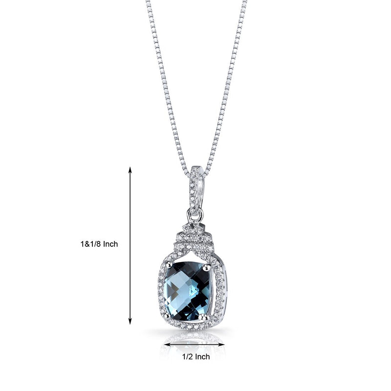London Blue Topaz Halo Crown Pendant Necklace Sterling Silver 3.25 Carats
