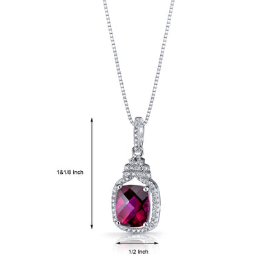 Created Ruby Halo Crown Pendant Necklace Sterling Silver 3.75 Carats