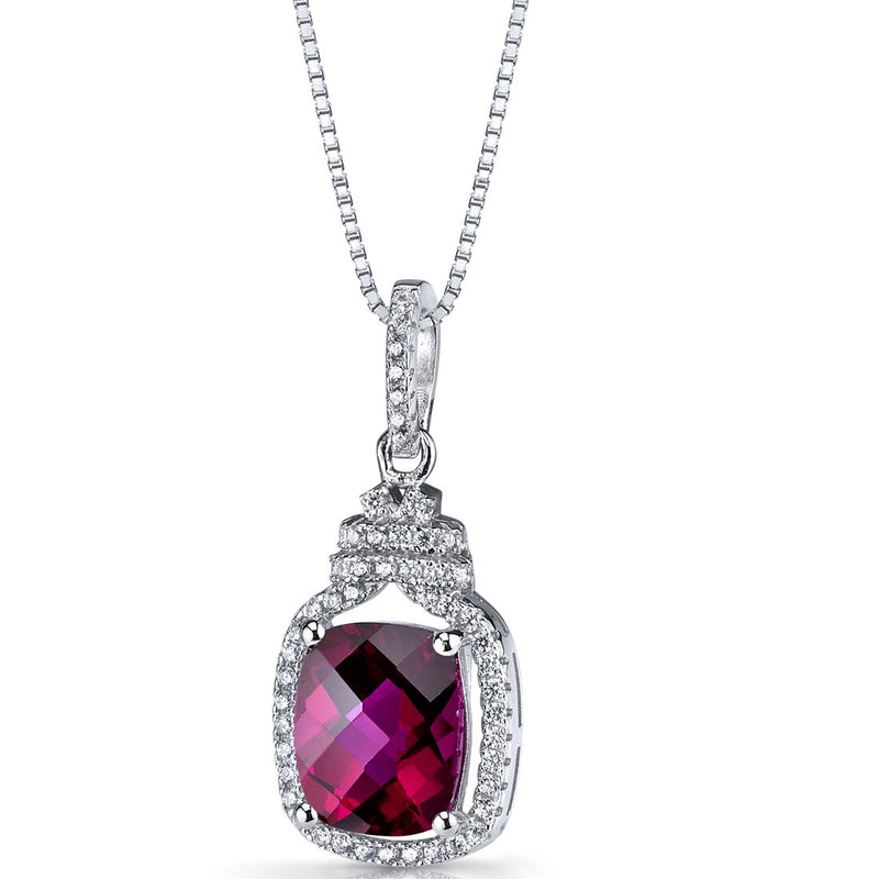 Created Ruby Halo Crown Pendant Necklace Sterling Silver 3.75 Carats