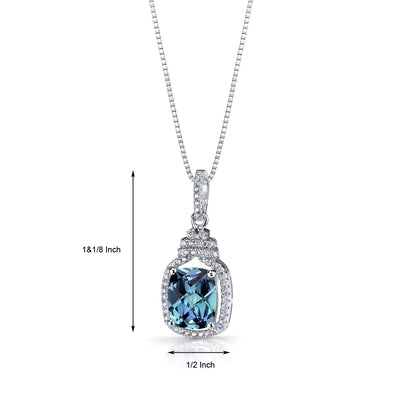 Simulated Alexandrite Halo Crown Pendant Necklace Sterling Silver 3.75 Carats
