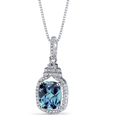 Simulated Alexandrite Halo Crown Pendant Necklace Sterling Silver 3.75 Carats