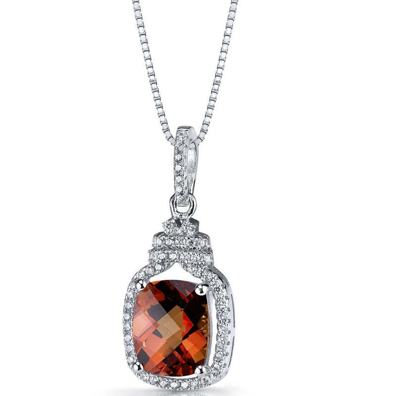 Created Padparadscha Sapphire Halo Crown Pendant Necklace Sterling Silver 4 Carats
