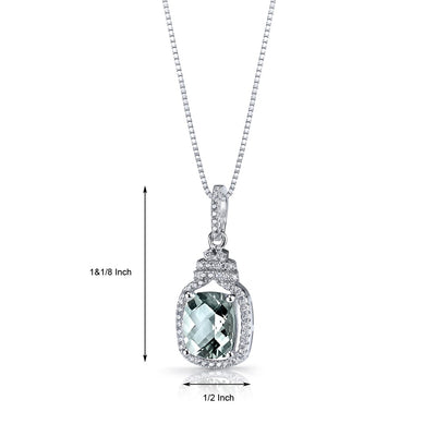 Green Amethyst Halo Crown Pendant Necklace Sterling Silver 2.5 Carats