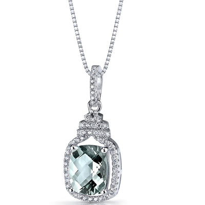 Green Amethyst Halo Crown Pendant Necklace Sterling Silver 2.5 Carats