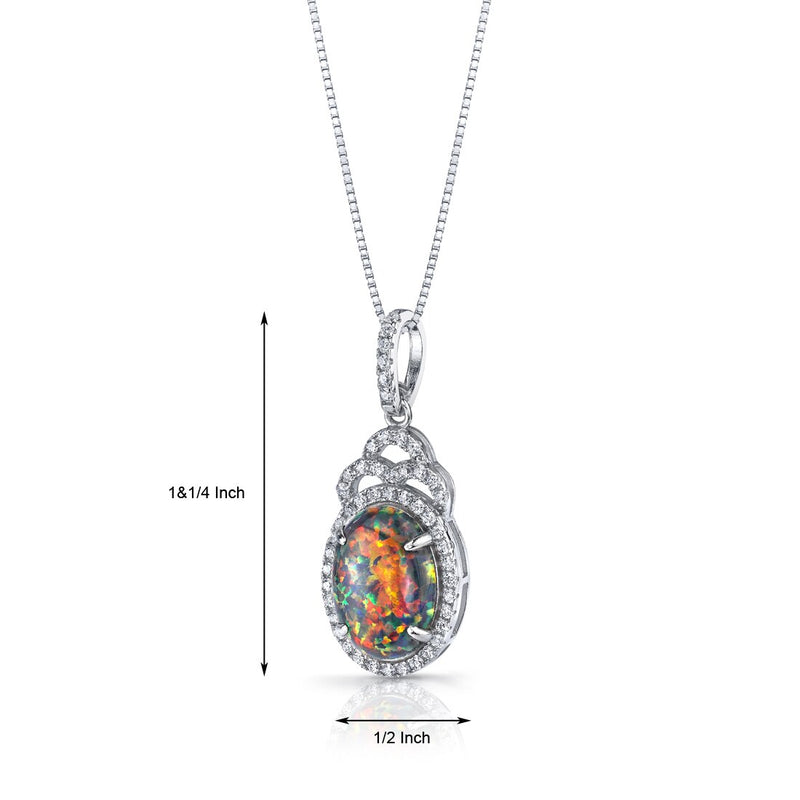 Created Black Opal Harlequin Pendant Necklace Sterling Silver 2.25 Carats