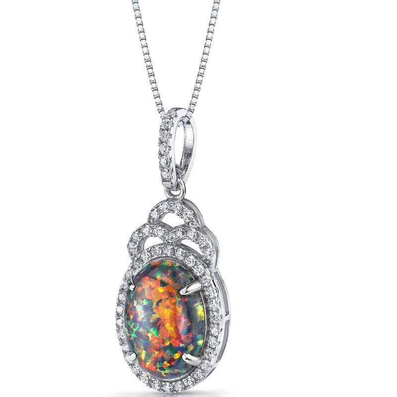 Created Black Opal Harlequin Pendant Necklace Sterling Silver 2.25 Carats