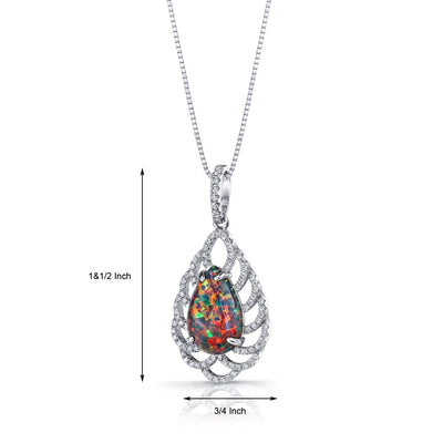 Created Black Opal Vintage Pendant Necklace Sterling Silver 2.75 Carats