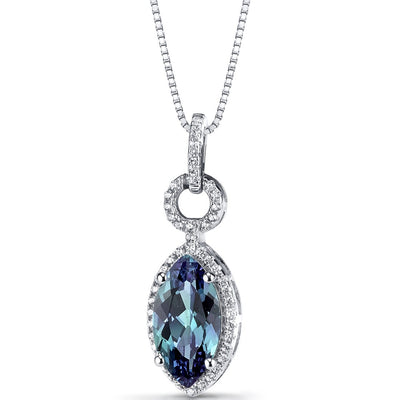 Simulated Alexandrite Marquise Pendant Necklace Sterling Silver 3.5 Carats