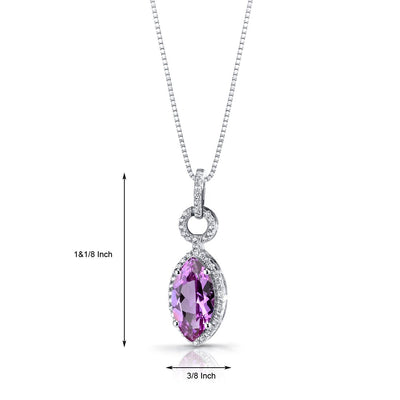 Created Pink Sapphire Marquise Pendant Necklace Sterling Silver 3.5 Carats