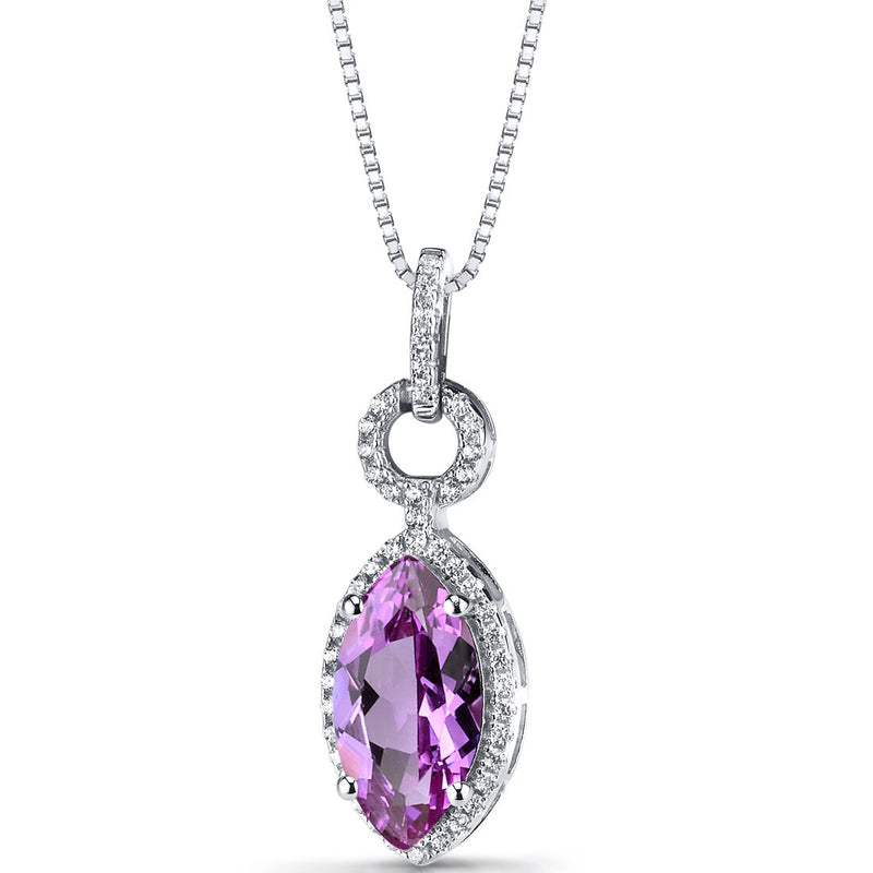 Created Pink Sapphire Marquise Pendant Necklace Sterling Silver 3.5 Carats