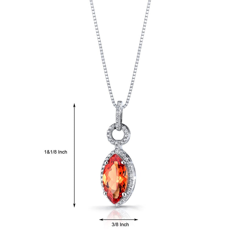Created Padparadscha Sapphire Marquise Pendant Necklace Sterling Silver 3.5 Carats