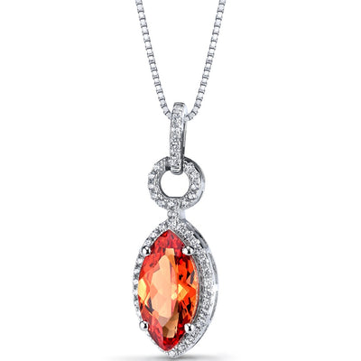 Created Padparadscha Sapphire Marquise Pendant Necklace Sterling Silver 3.5 Carats