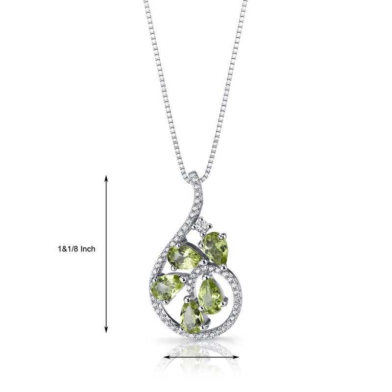 Peridot Dewdrop Pendant Necklace Sterling Silver 2.5 Carats