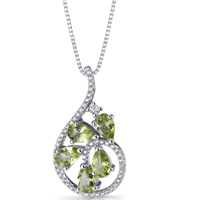 Peridot Dewdrop Pendant Necklace Sterling Silver 2.5 Carats