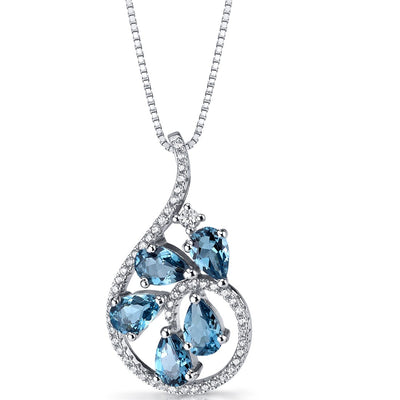 London Blue Topaz Dewdrop Pendant Necklace Sterling Silver 2.5 Carats