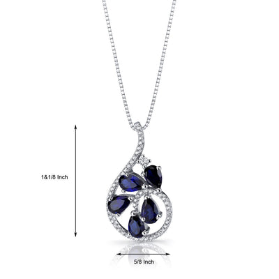 Created Blue Sapphire Dewdrop Pendant Necklace Sterling Silver 2.5 Carats