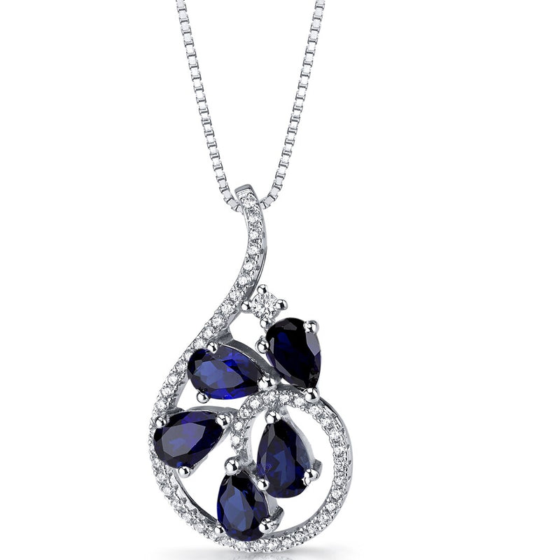 Created Blue Sapphire Dewdrop Pendant Necklace Sterling Silver 2.5 Carats