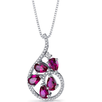 Created Ruby Dewdrop Pendant Necklace Sterling Silver 2.5 Carats SP11252