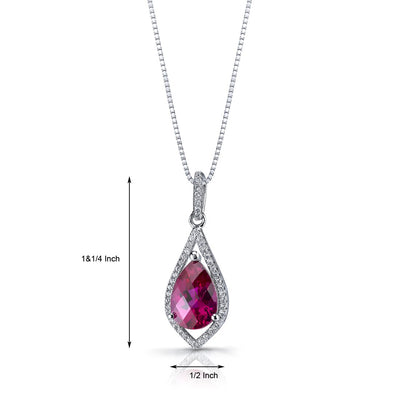Created Ruby Teardrop Pendant Necklace Sterling Silver 4 Carats SP11258