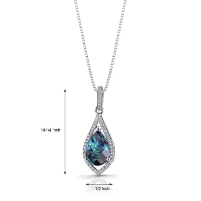 Simulated Alexandrite Teardrop Pendant Necklace Sterling Silver 3.75 Carats