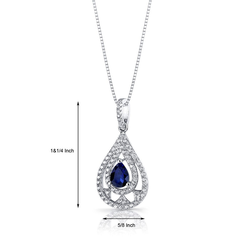 Created Blue Sapphire Chandelier Pendant Necklace Sterling Silver 1 Carats
