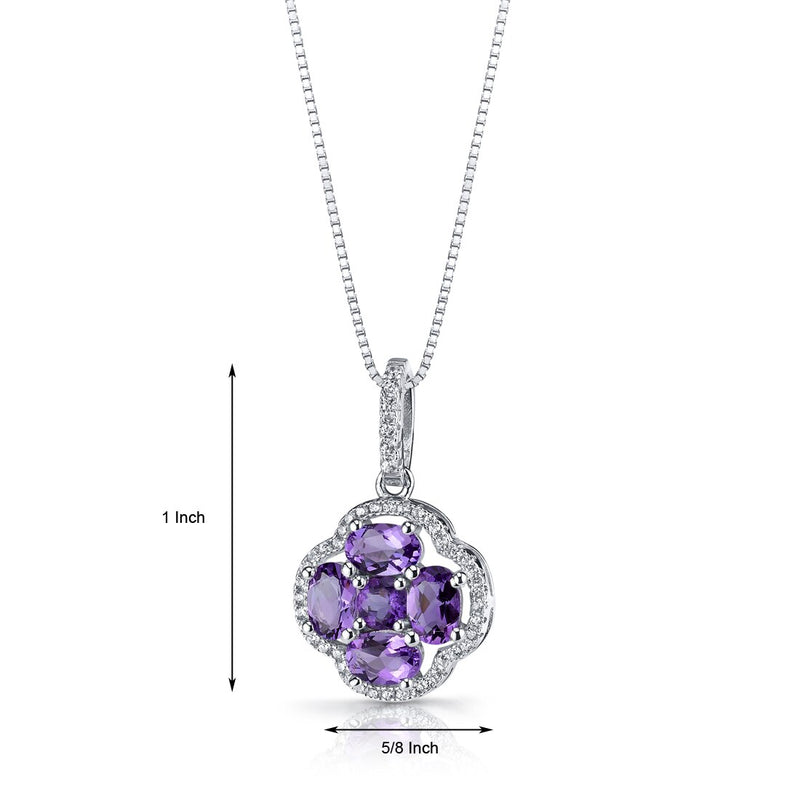 Amethyst Clover Pendant Necklace Sterling Silver 2.25 Carats