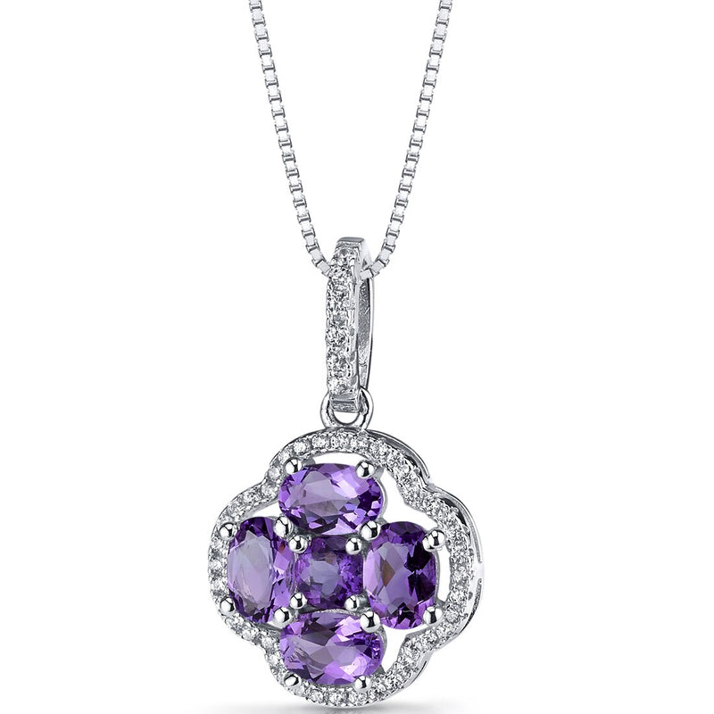 Amethyst Clover Pendant Necklace Sterling Silver 2.25 Carats