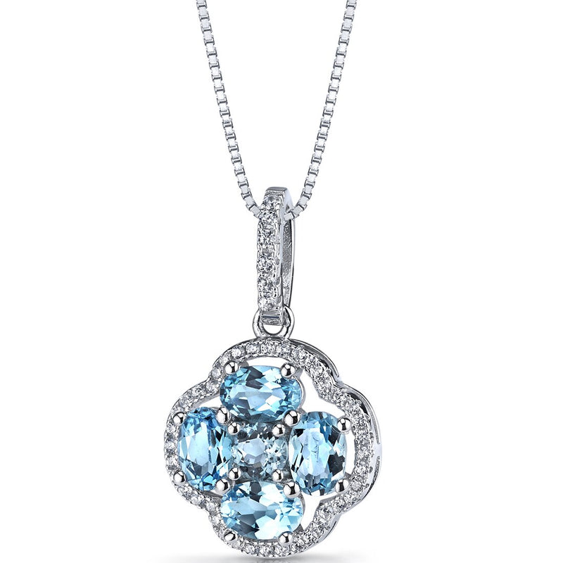 Swiss Blue Topaz Clover Pendant Necklace Sterling Silver 2.25 Carats