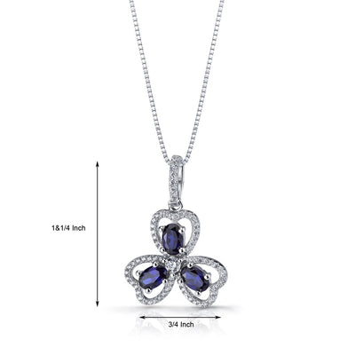 Blue Sapphire Trinity Pendant Necklace Sterling Silver 1.50 Carats Oval Shape