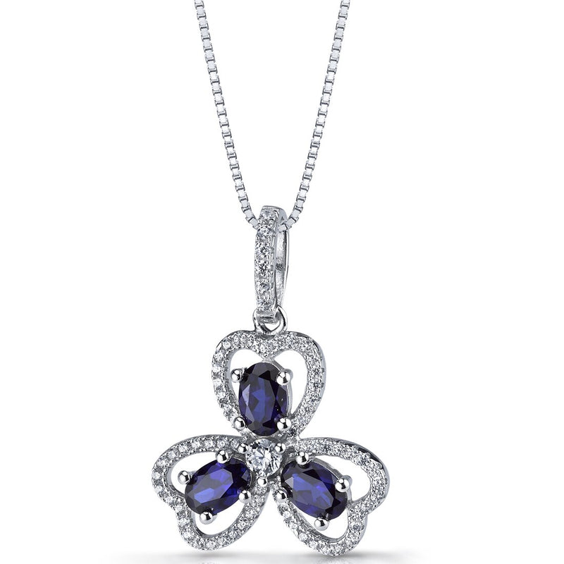 Blue Sapphire Trinity Pendant Necklace Sterling Silver 1.50 Carats Oval Shape