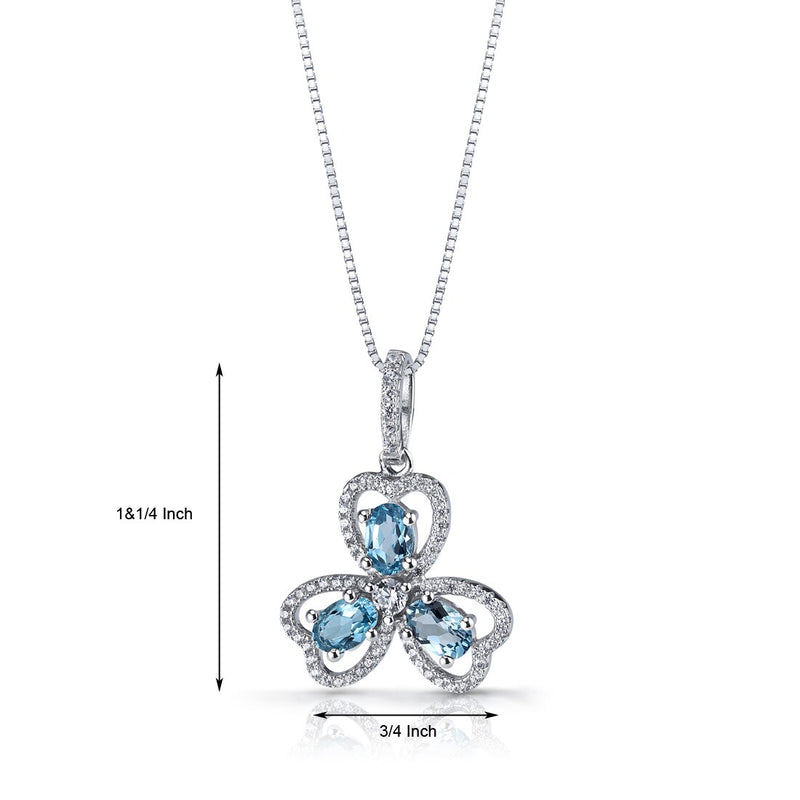 London Blue Topaz Trinity Pendant Necklace Sterling Silver 1.5 Carats