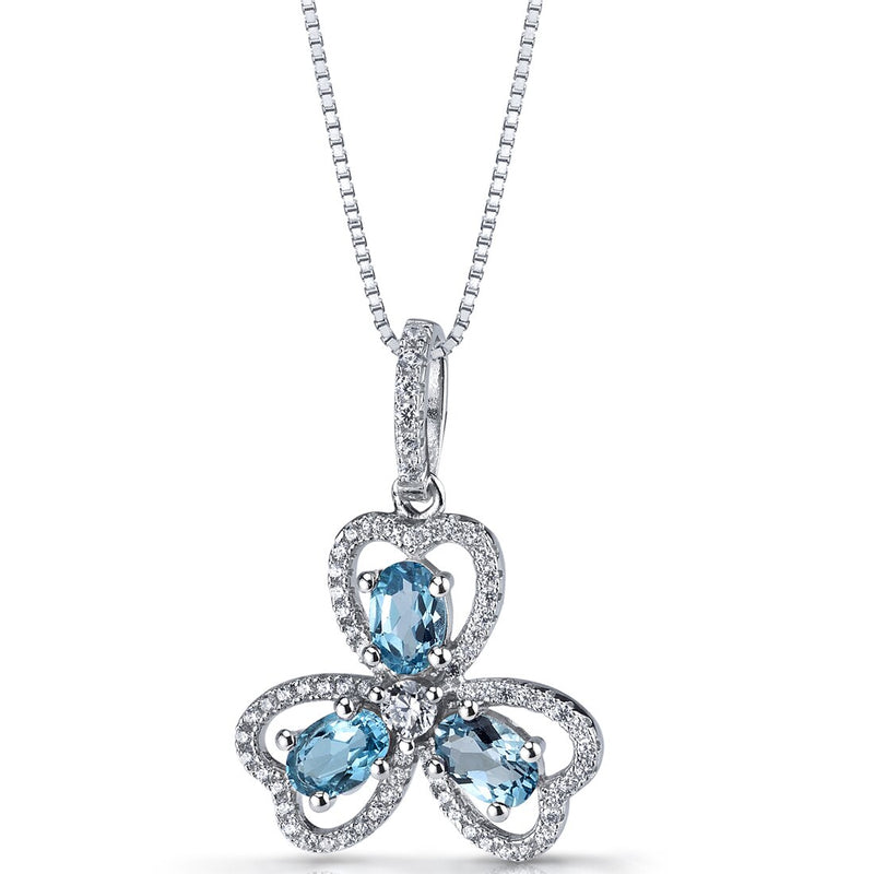 London Blue Topaz Trinity Pendant Necklace Sterling Silver 1.5 Carats