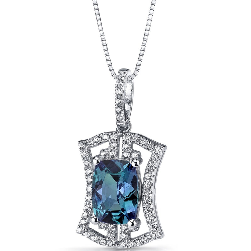Simulated Alexandrite Art Deco Pendant Necklace Sterling Silver 3 Carats