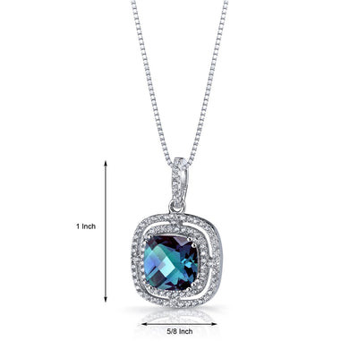 Simulated Alexandrite Cushion Cut Pendant Necklace Sterling Silver 4.25 Carats