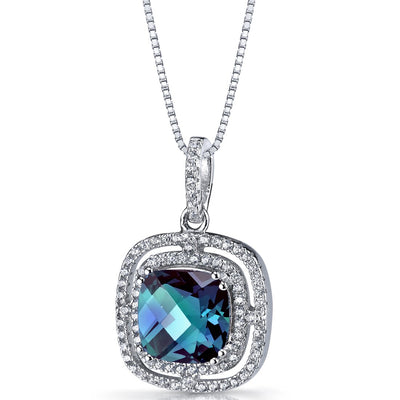 Simulated Alexandrite Cushion Cut Pendant Necklace Sterling Silver 4.25 Carats