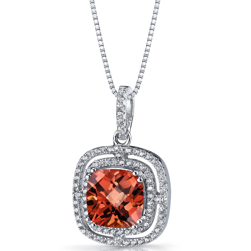 Created Padparadscha Sapphire Cushion Cut Pendant Necklace Sterling Silver 4.25 Carats