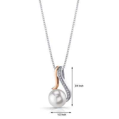 Freshwater Cultured 10mm White Pearl Dainty Pendant Necklace Rose Goldtone Sterling Silver