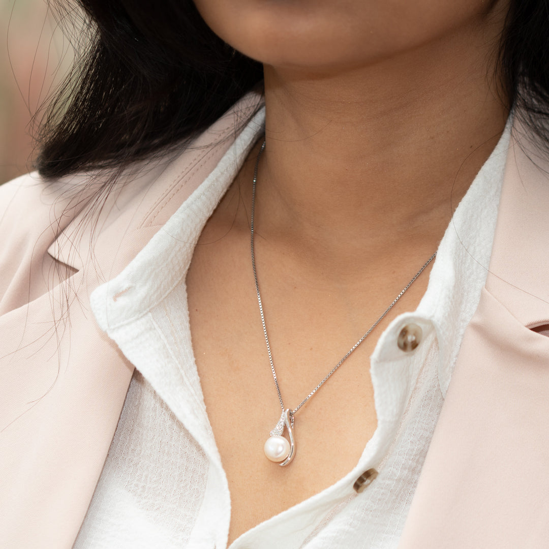 Pearl Pendant Sterling Silver Button Shape | SP11330 | Peora.com
