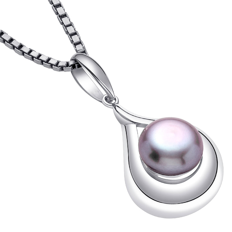 Sterling Silver 10.00mm Freshwater Cultured Grey Pearl Pendant Necklace