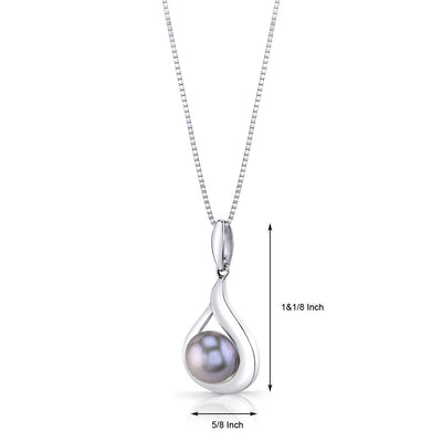 Sterling Silver 10.00mm Freshwater Cultured Grey Pearl Pendant Necklace