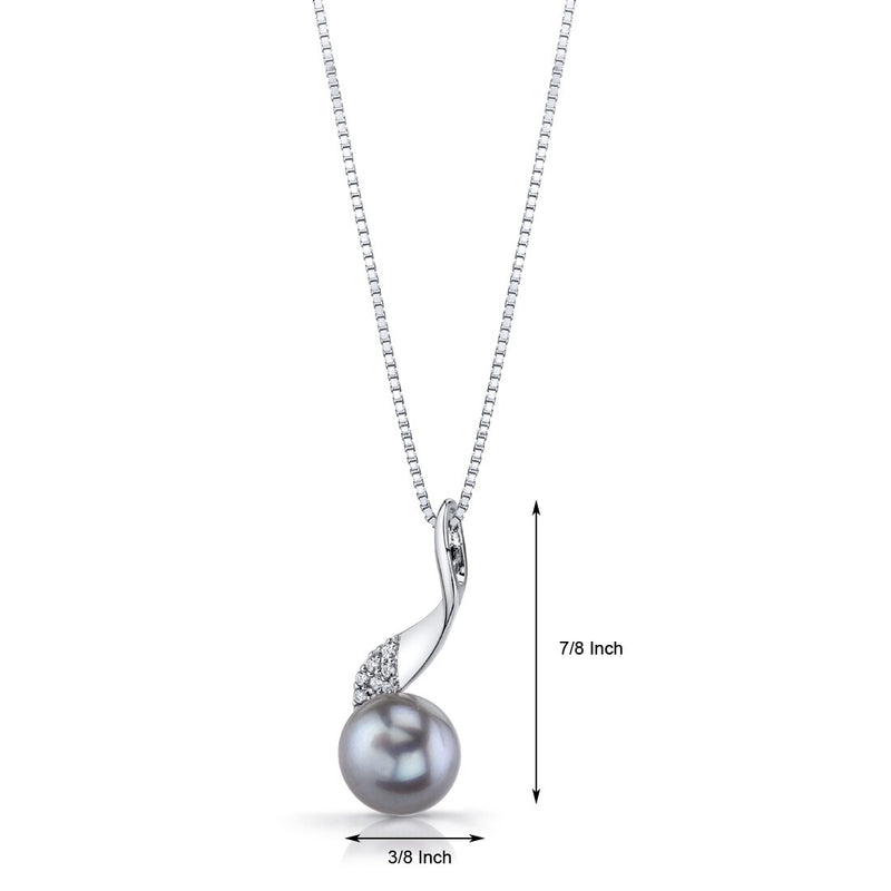 Freshwater Cultured 10mm Grey Pearl Swirl Drop Pendant Necklace Sterling Silver