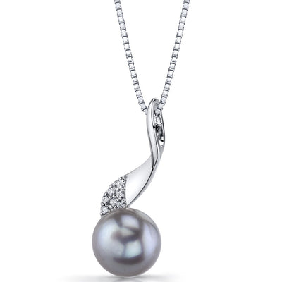 Freshwater Cultured 10mm Grey Pearl Swirl Drop Pendant Necklace Sterling Silver