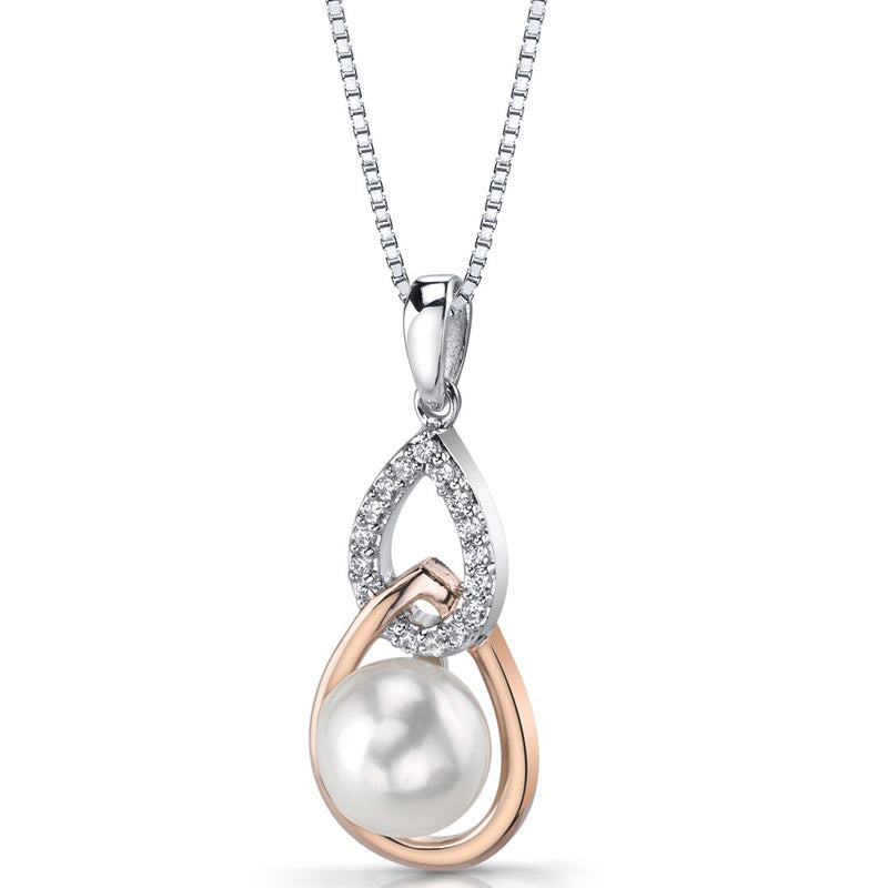 Freshwater Cultured 10mm White Pearl Teardop Pendant Necklace Sterling Silver