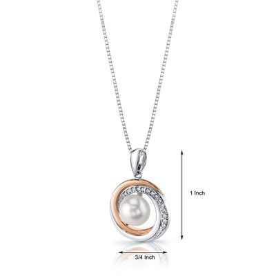 Freshwater Cultured 9mm White Pearl Halo Pendant Necklace Rose Gold-tone Sterling Silver