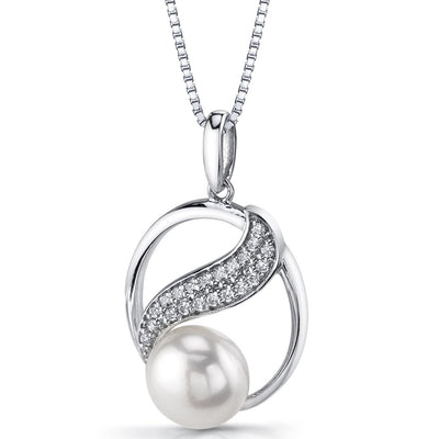 Freshwater Cultured 9mm White Pearl Artemis Swirl Pendant Necklace Sterling Silver