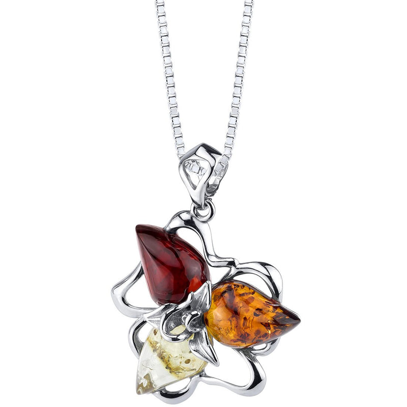 Baltic Amber Star Leaf Pendant Necklace Sterling Silver Multiple Color